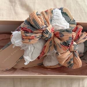 Loeffler Randall Peach Multi Floral Bow Slide Sandals